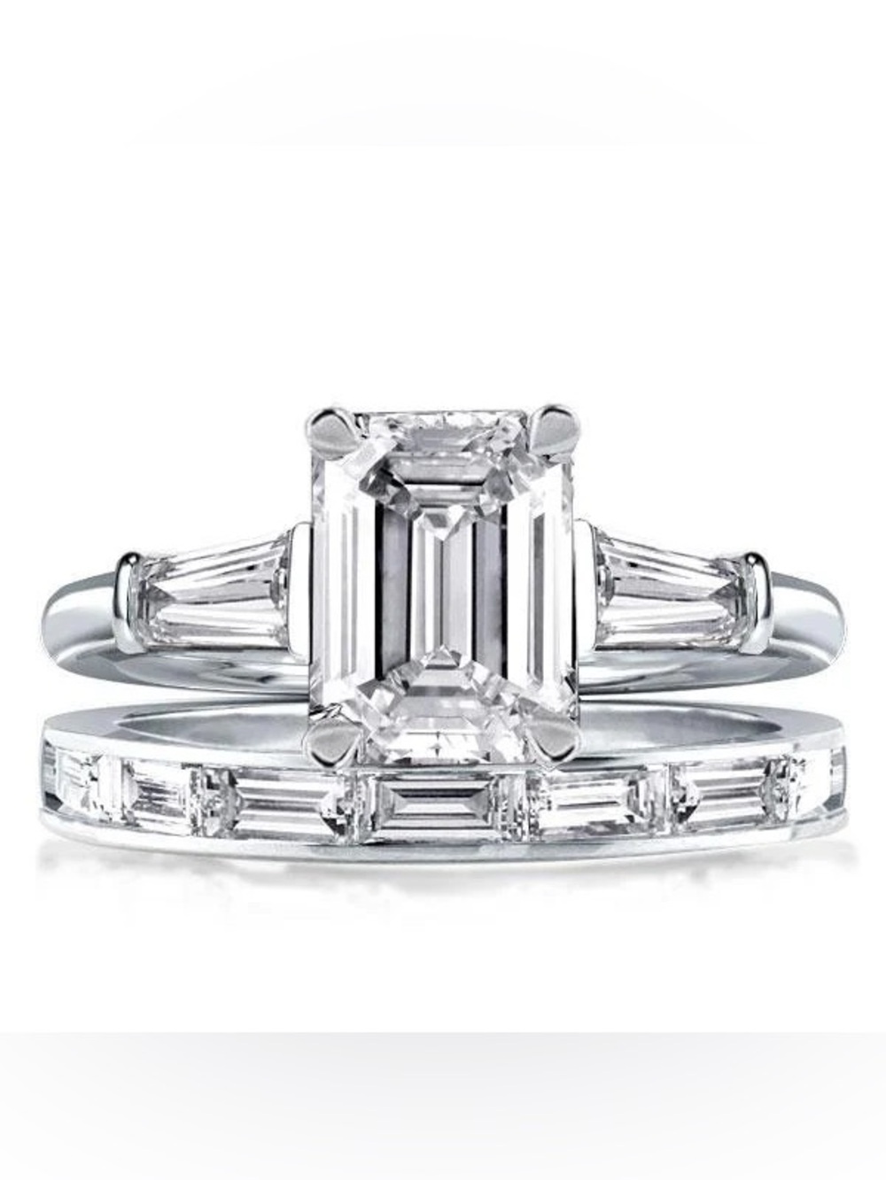 Emerald & Baguette Cut Three Stone Bridal Set
